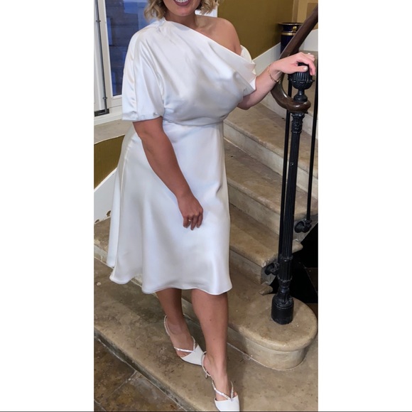 Amsale Little White Dress LW154 , Off the Shoulder Dress - Picture 2 of 6